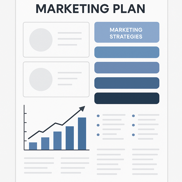 Professional digital marketing plan template PDF preview showing organized sections