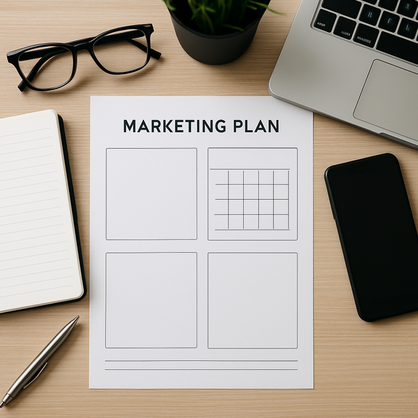 Simple marketing plan template overview showing clean layout