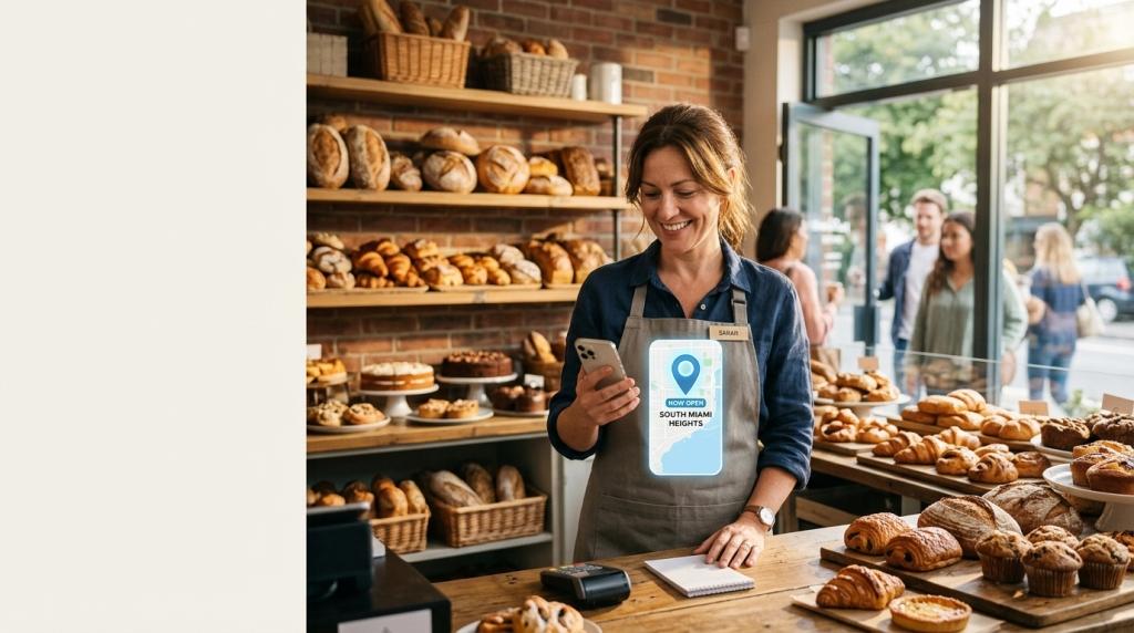 google ads for small local business-Small business owner checking local ads on her phone inside her bakery google ads for small local business-Small business owner checking local ads on her phone inside her bakery